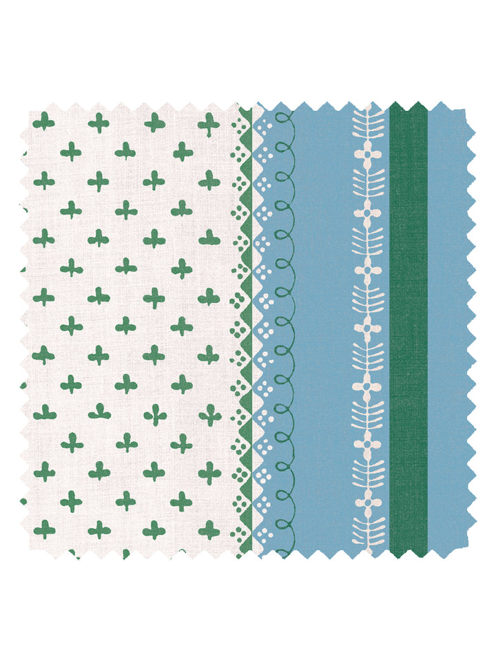 'Fleur de Lis Raylée' Linen Fabric by Clare V. - Azure Green