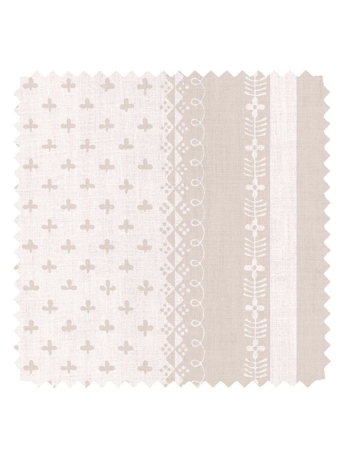 'Fleur de Lis Raylée' Linen Fabric by Clare V. - Bisque Cream