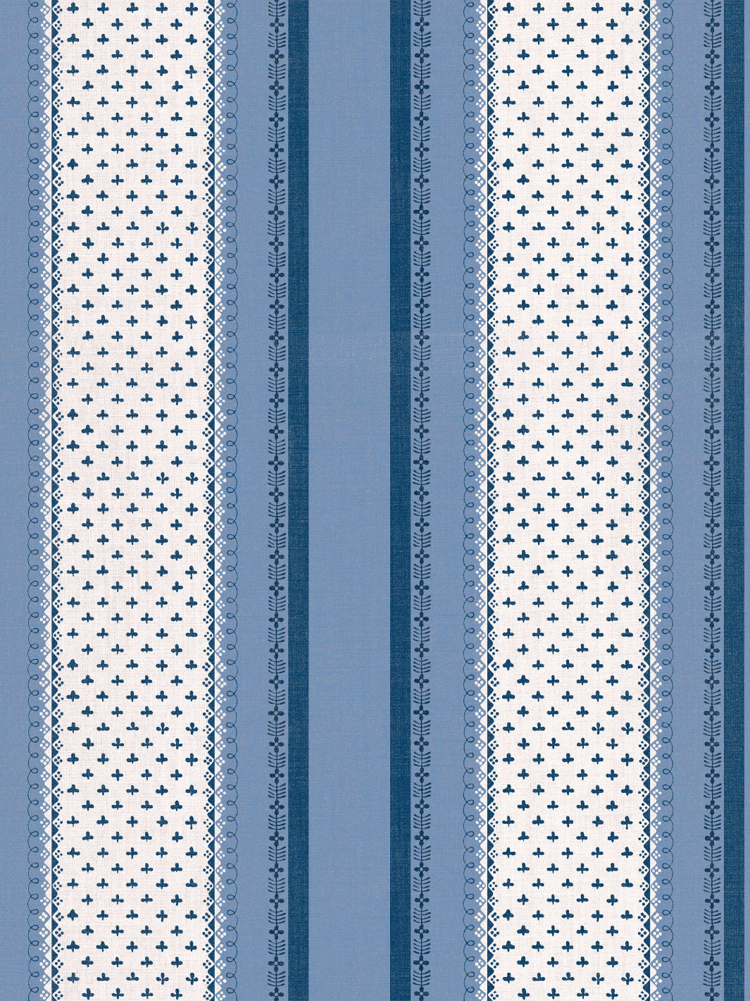 'Fleur de Lis Raylée' Linen Fabric by Clare V. - Navy Blue