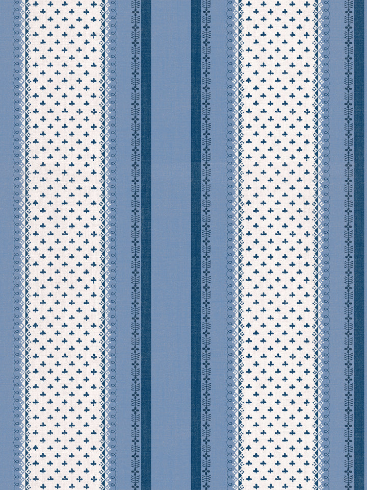 'Fleur de Lis Raylée' Linen Fabric by Clare V. - Navy Blue