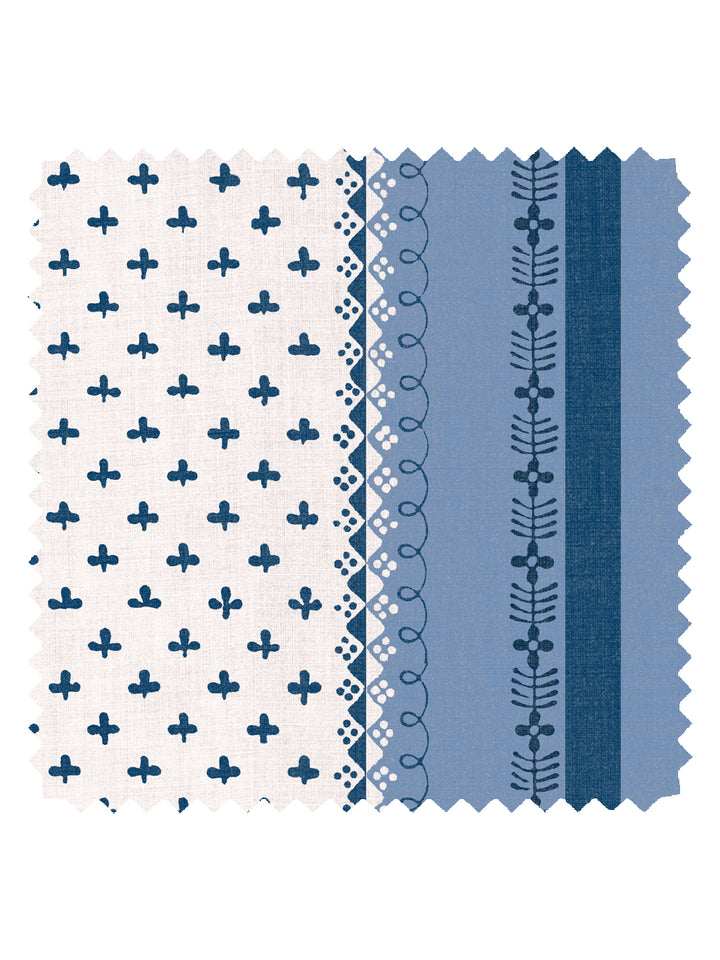 'Fleur de Lis Raylée' Linen Fabric by Clare V. - Navy Blue