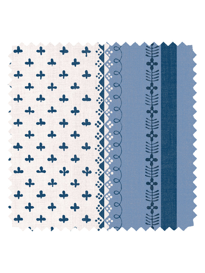 'Fleur de Lis Raylée' Linen Fabric by Clare V. - Navy Blue