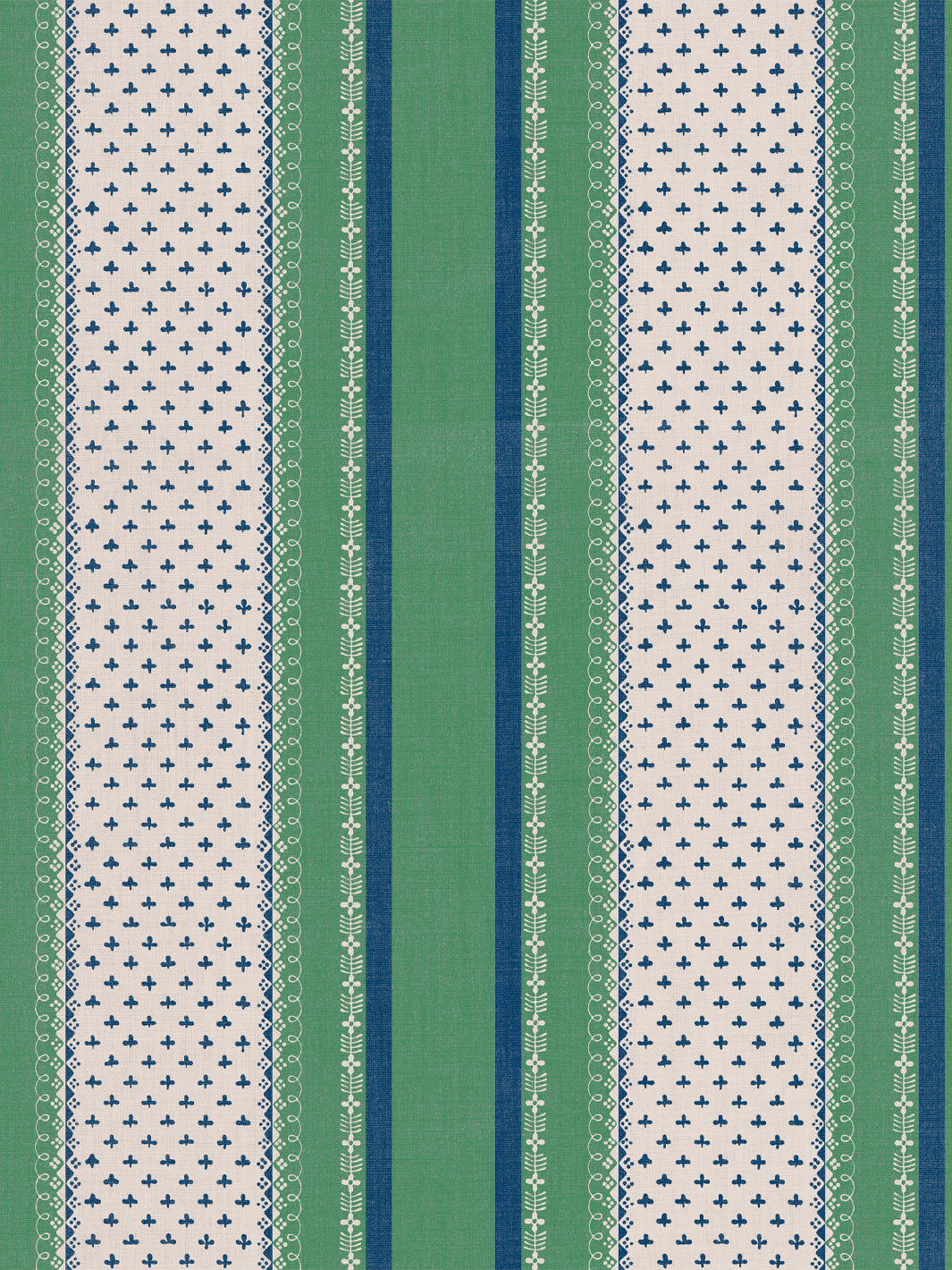 'Fleur de Lis Raylée' Linen Fabric by Clare V. - Navy Green