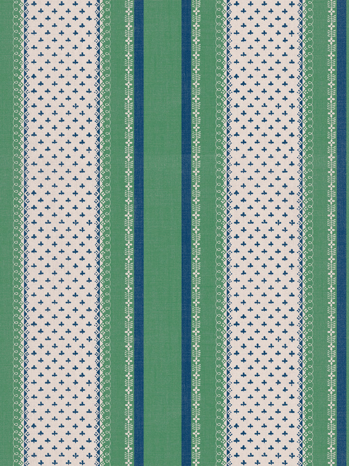'Fleur de Lis Raylée' Linen Fabric by Clare V. - Navy Green
