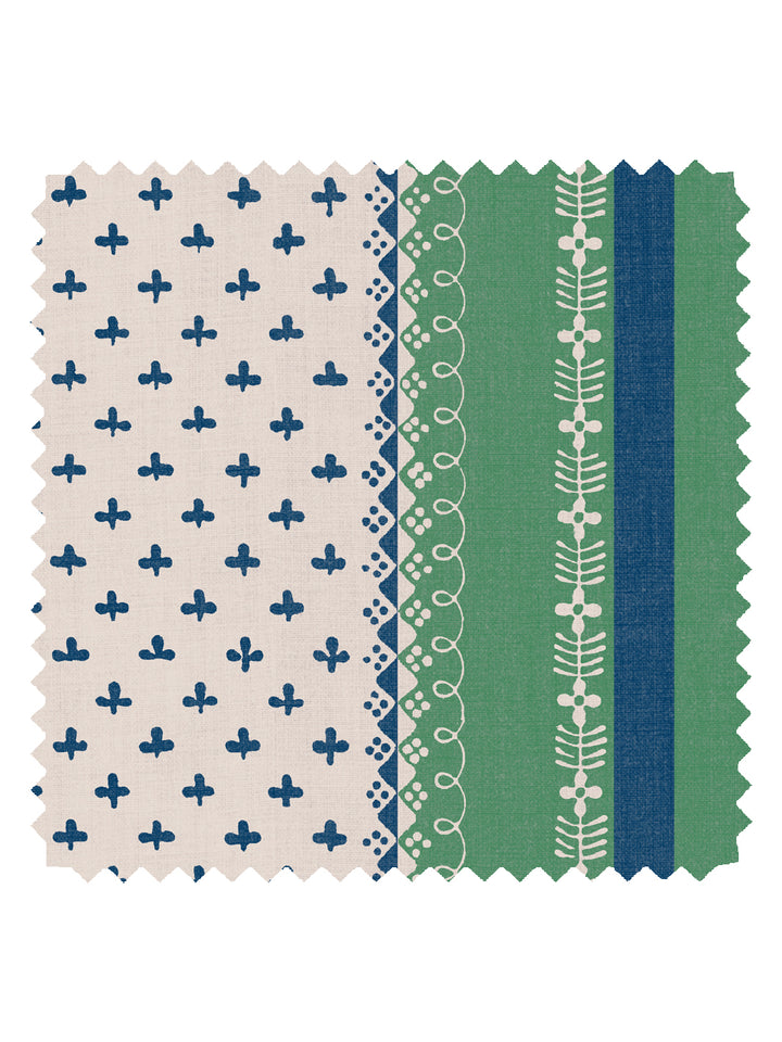 'Fleur de Lis Raylée' Linen Fabric by Clare V. - Navy Green