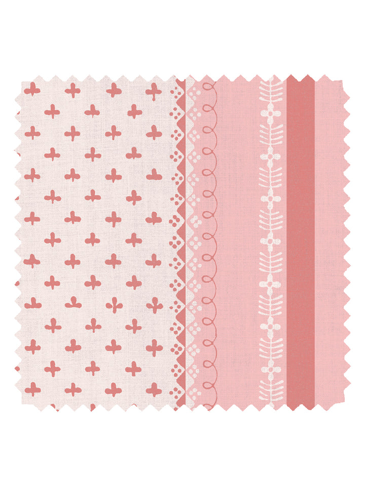 'Fleur de Lis Raylée' Linen Fabric by Clare V. - Pink Petal