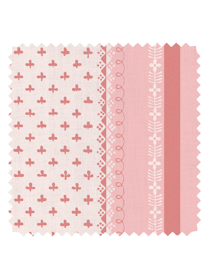'Fleur de Lis Raylée' Linen Fabric by Clare V. - Pink Petal