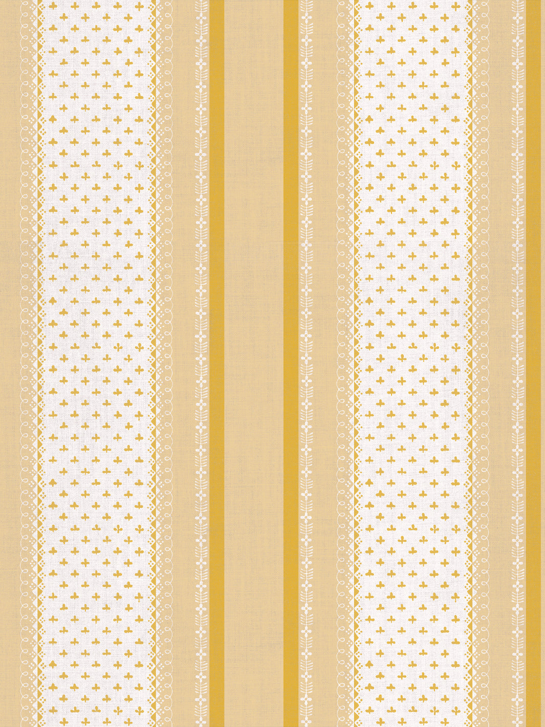 'Fleur de Lis Raylée' Linen Fabric by Clare V. - Yellow Buttercream