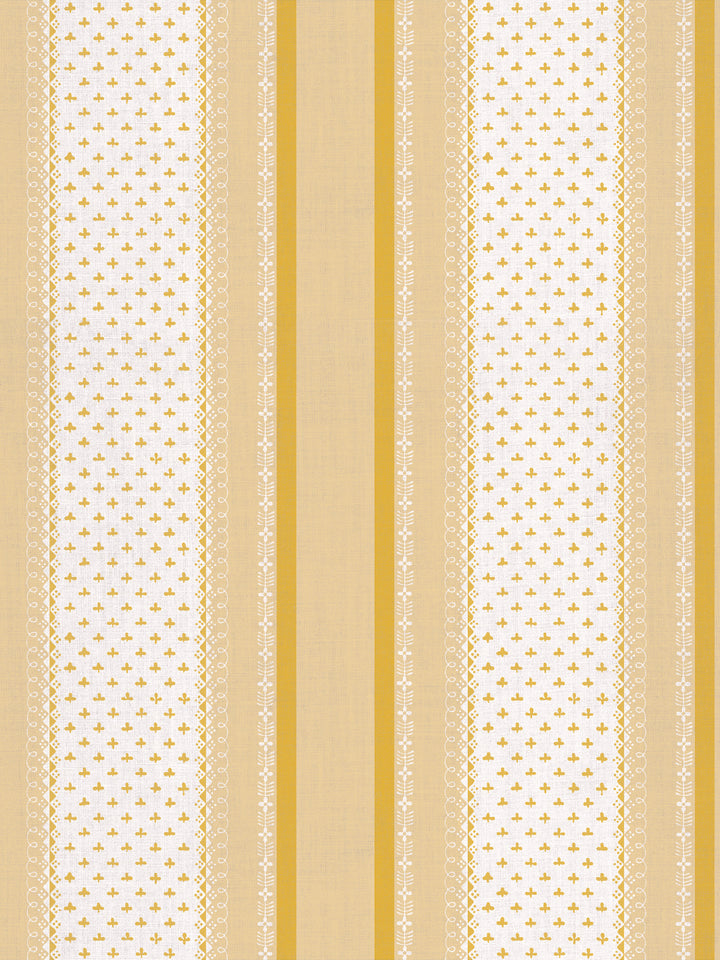 'Fleur de Lis Raylée' Linen Fabric by Clare V. - Yellow Buttercream