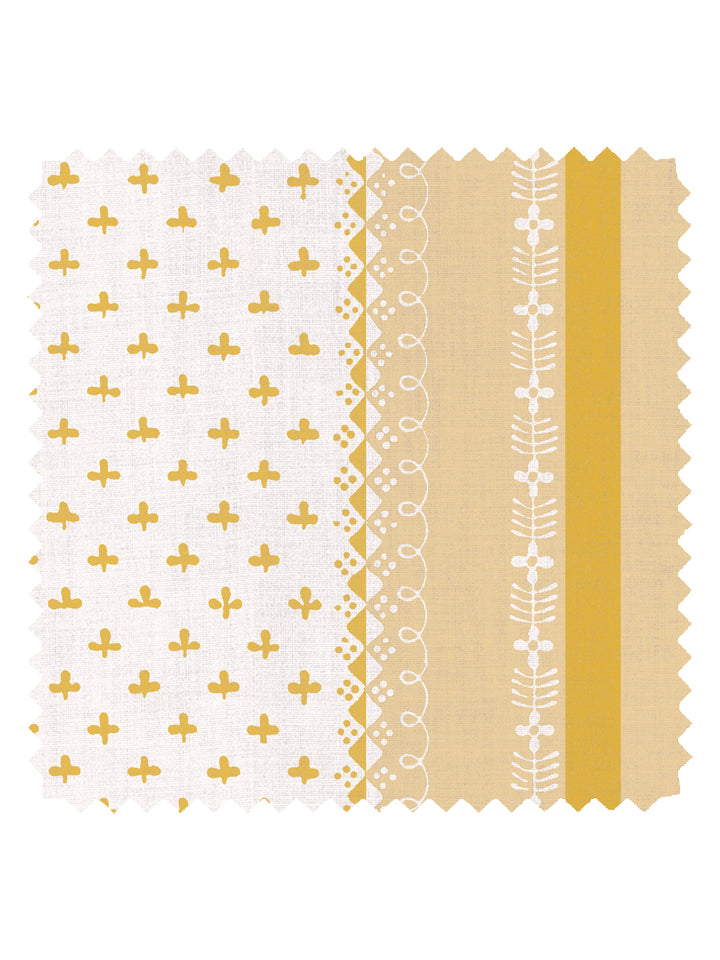 'Fleur de Lis Raylée' Linen Fabric by Clare V. - Yellow Buttercream