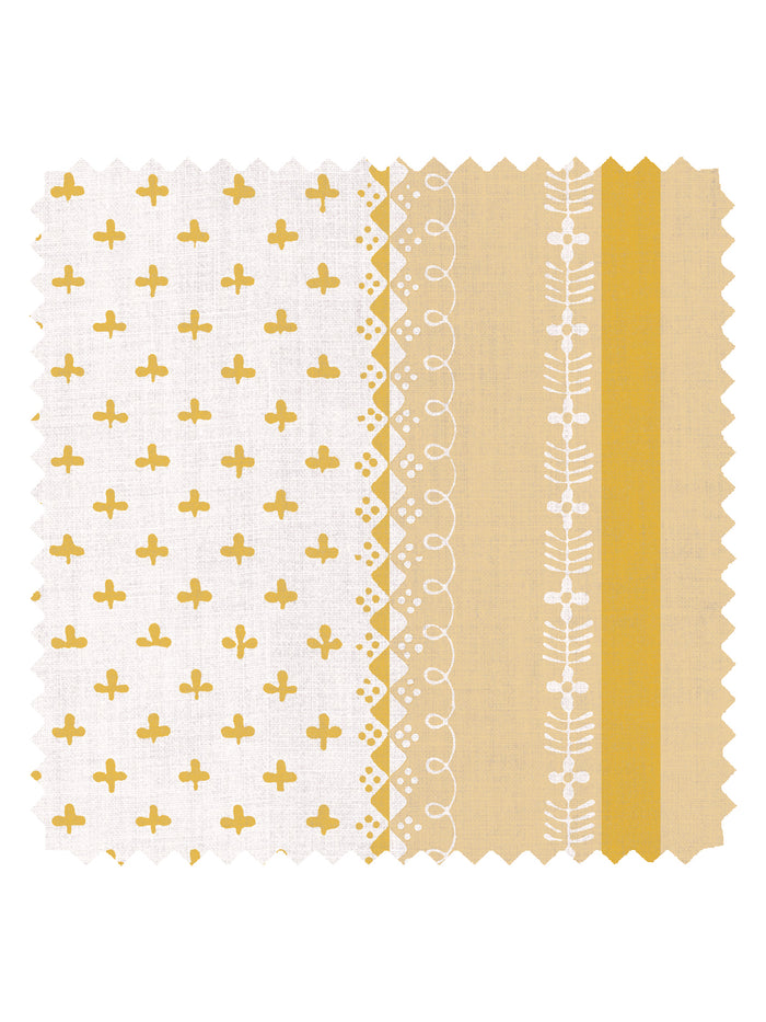 'Fleur de Lis Raylée' Linen Fabric by Clare V. - Yellow Buttercream