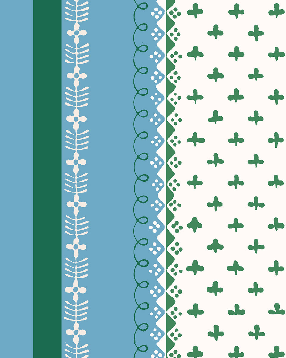 'Fleur de Lis Raylée' Wallpaper by Clare V. - Azure Green