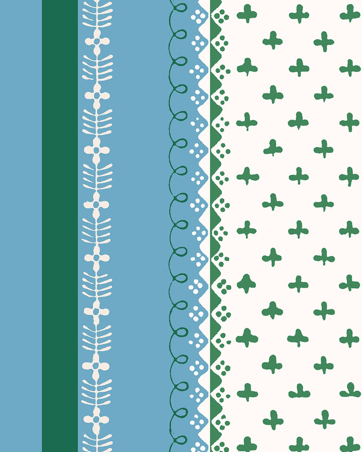 'Fleur de Lis Raylée' Wallpaper by Clare V. - Azure Green