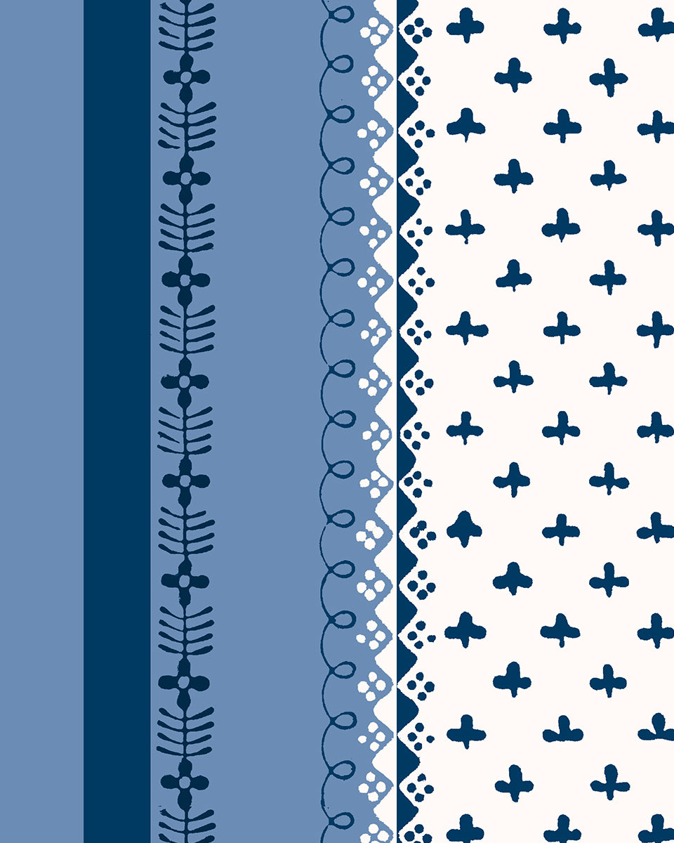 'Fleur de Lis Raylée' Wallpaper by Clare V. - Navy Blue