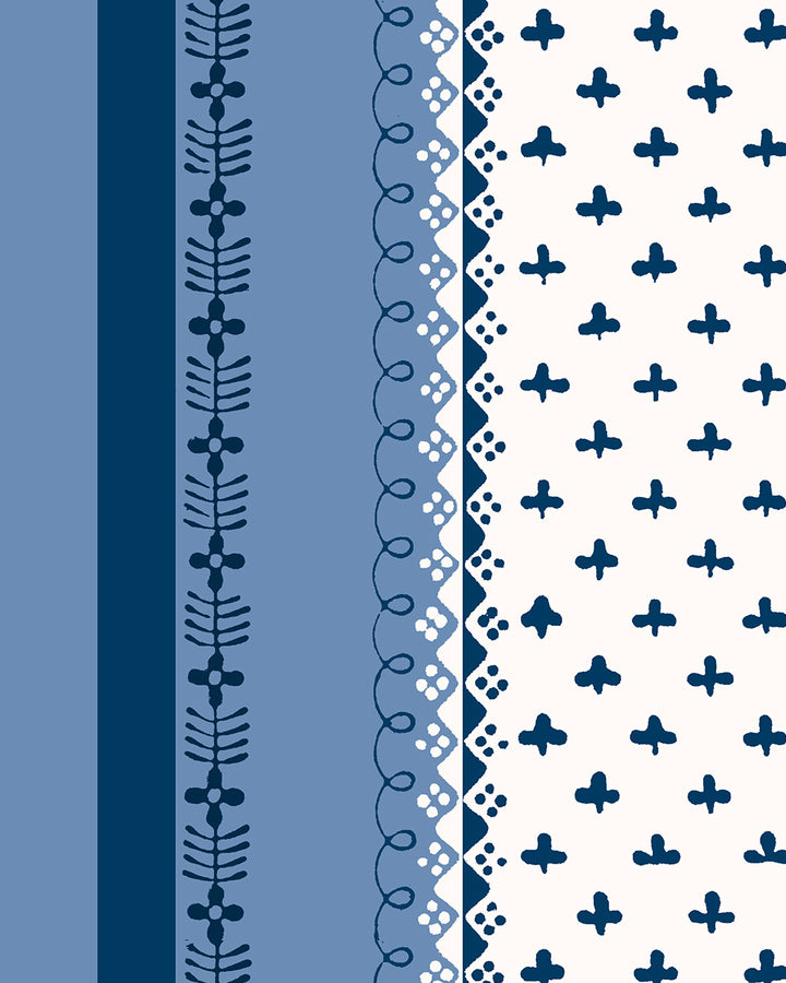 'Fleur de Lis Raylée' Wallpaper by Clare V. - Navy Blue