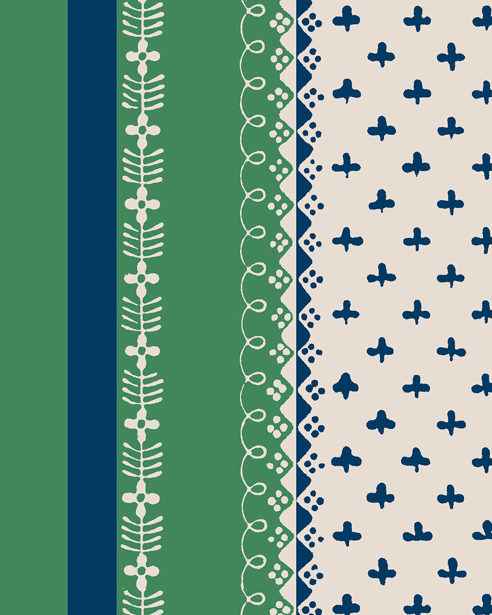 'Fleur de Lis Raylée' Wallpaper by Clare V. - Navy Green