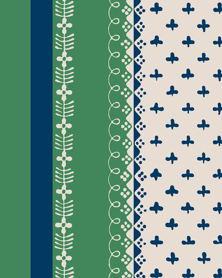 'Fleur de Lis Raylée' Wallpaper by Clare V. - Navy Green