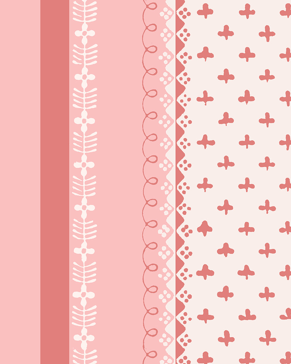 'Fleur de Lis Raylée' Wallpaper by Clare V. - Pink Petal
