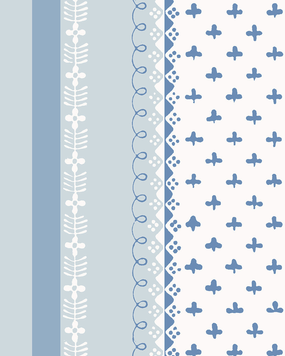 'Fleur de Lis Raylée' Wallpaper by Clare V. - Powder Chambray