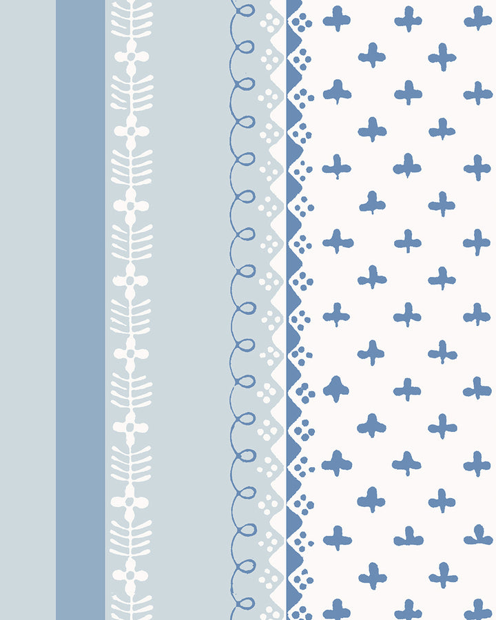 'Fleur de Lis Raylée' Wallpaper by Clare V. - Powder Chambray