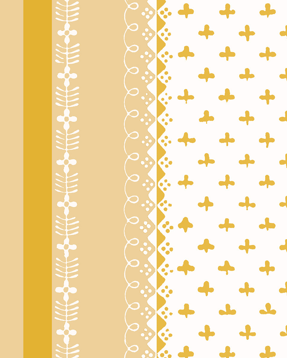 'Fleur de Lis Raylée' Wallpaper by Clare V. - Yellow Buttercream