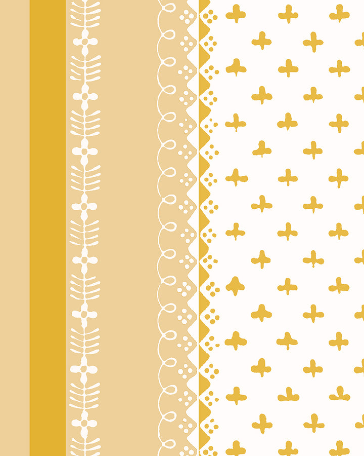 'Fleur de Lis Raylée' Wallpaper by Clare V. - Yellow Buttercream