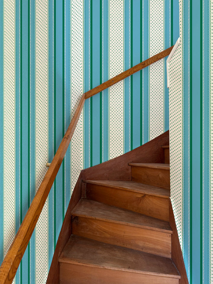 'Fleur de Lis Raylée' Wallpaper by Clare V. - Azure Green
