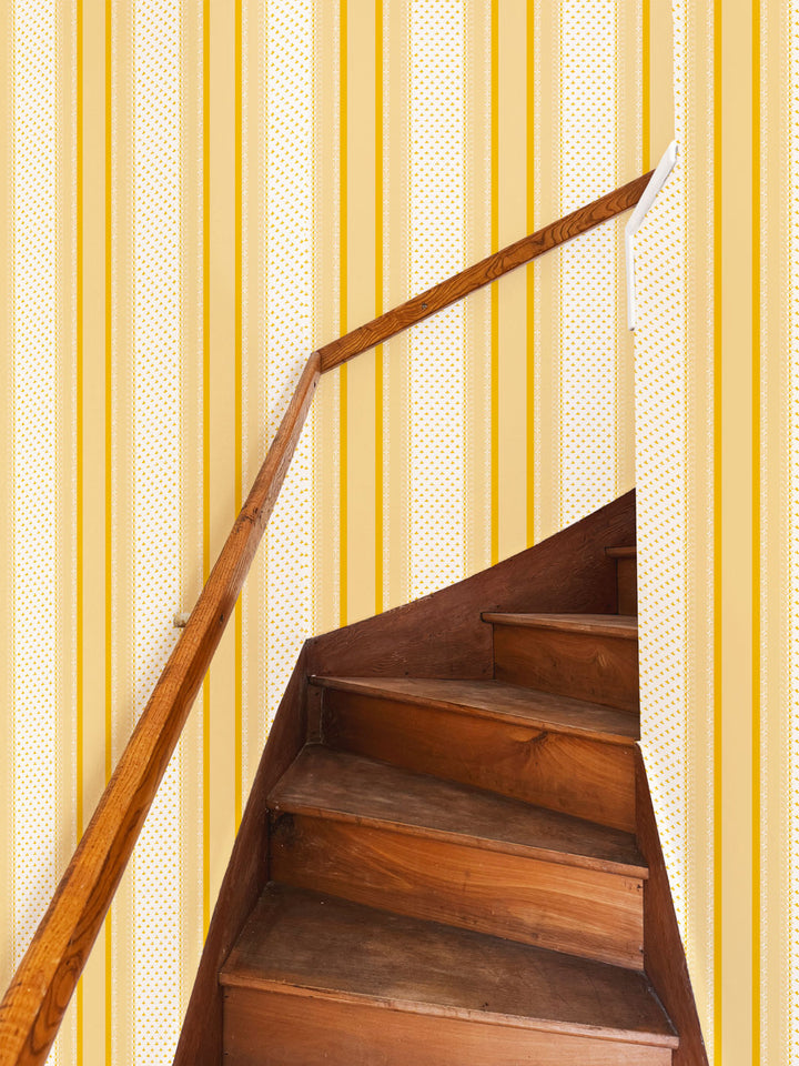 'Fleur de Lis Raylée' Wallpaper by Clare V. - Yellow Buttercream