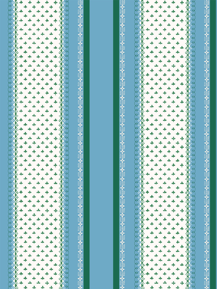 'Fleur de Lis Raylée' Wallpaper by Clare V. - Azure Green