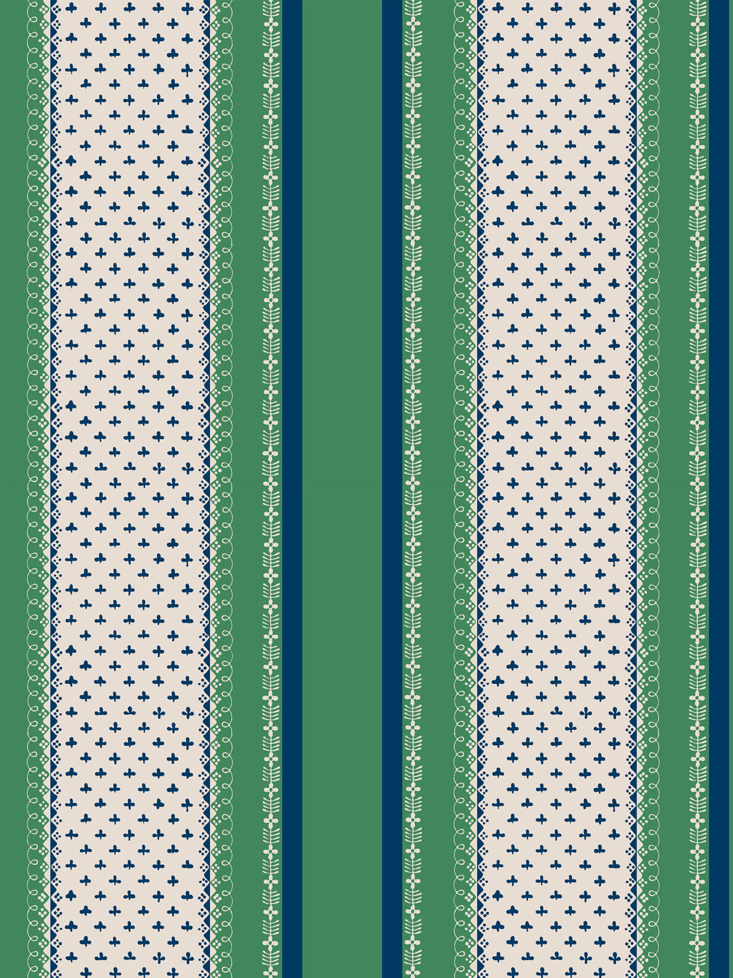 'Fleur de Lis Raylée' Wallpaper by Clare V. - Navy Green