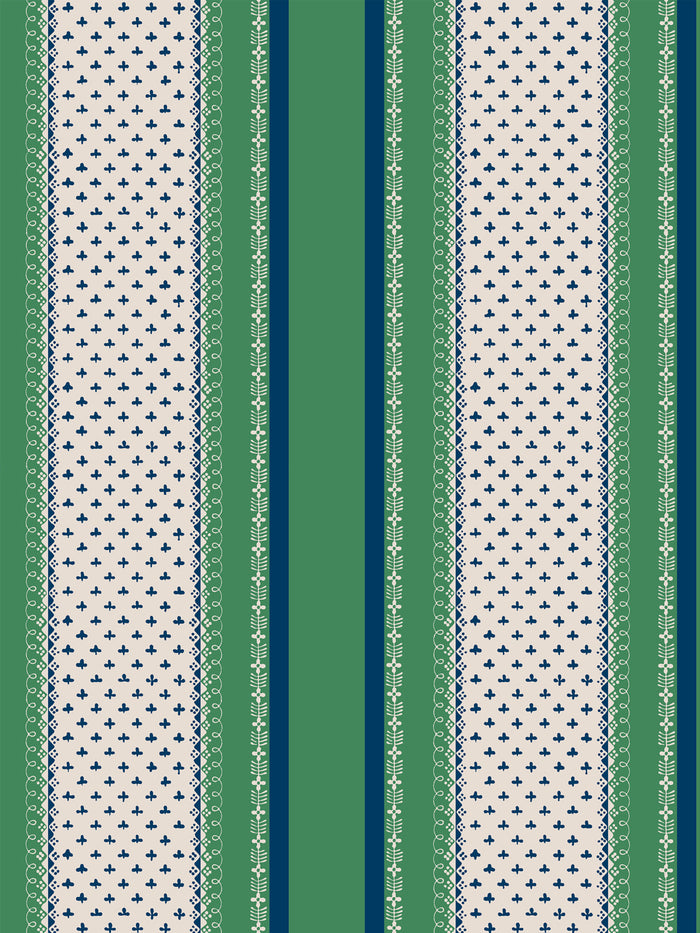 'Fleur de Lis Raylée' Wallpaper by Clare V. - Navy Green