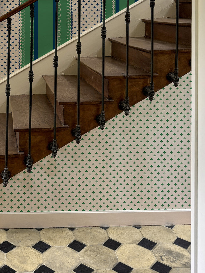'Fleur de Lis' Wallpaper by Clare V. - Evergreen White