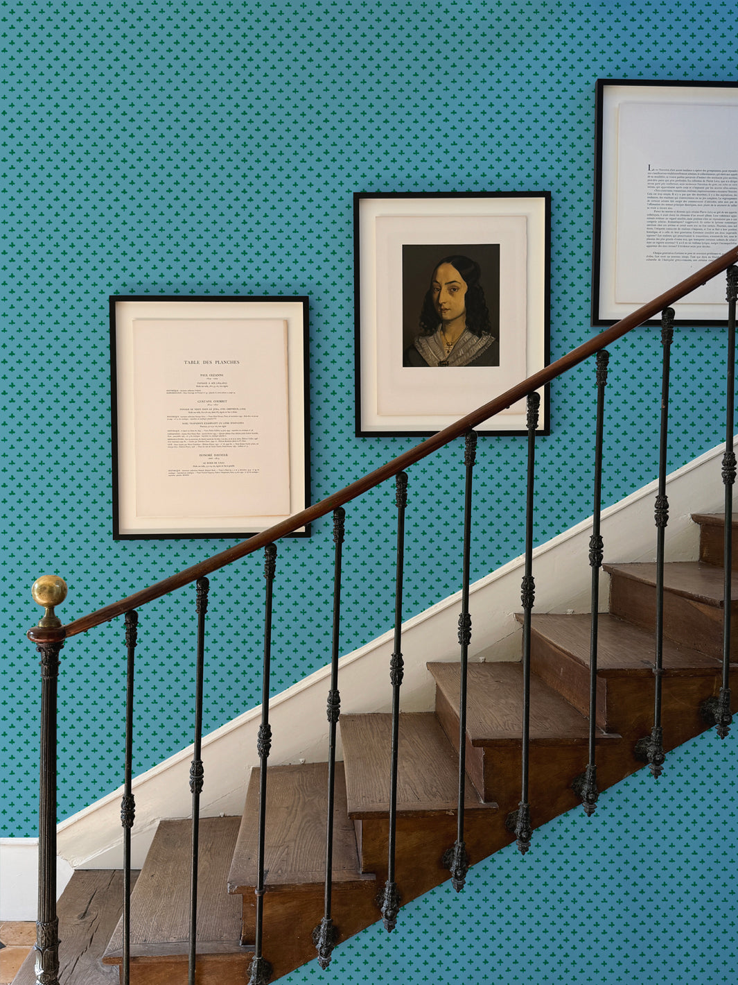 'Fleur de Lis' Wallpaper by Clare V. - Azure Green