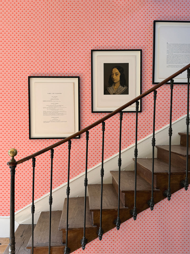 'Fleur de Lis' Wallpaper by Clare V. - Poppy Pink