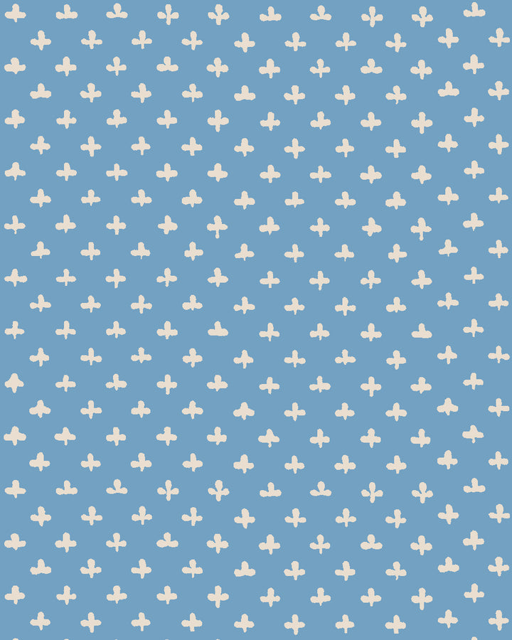 'Fleur de Lis' Wallpaper by Clare V. - Blue Cream