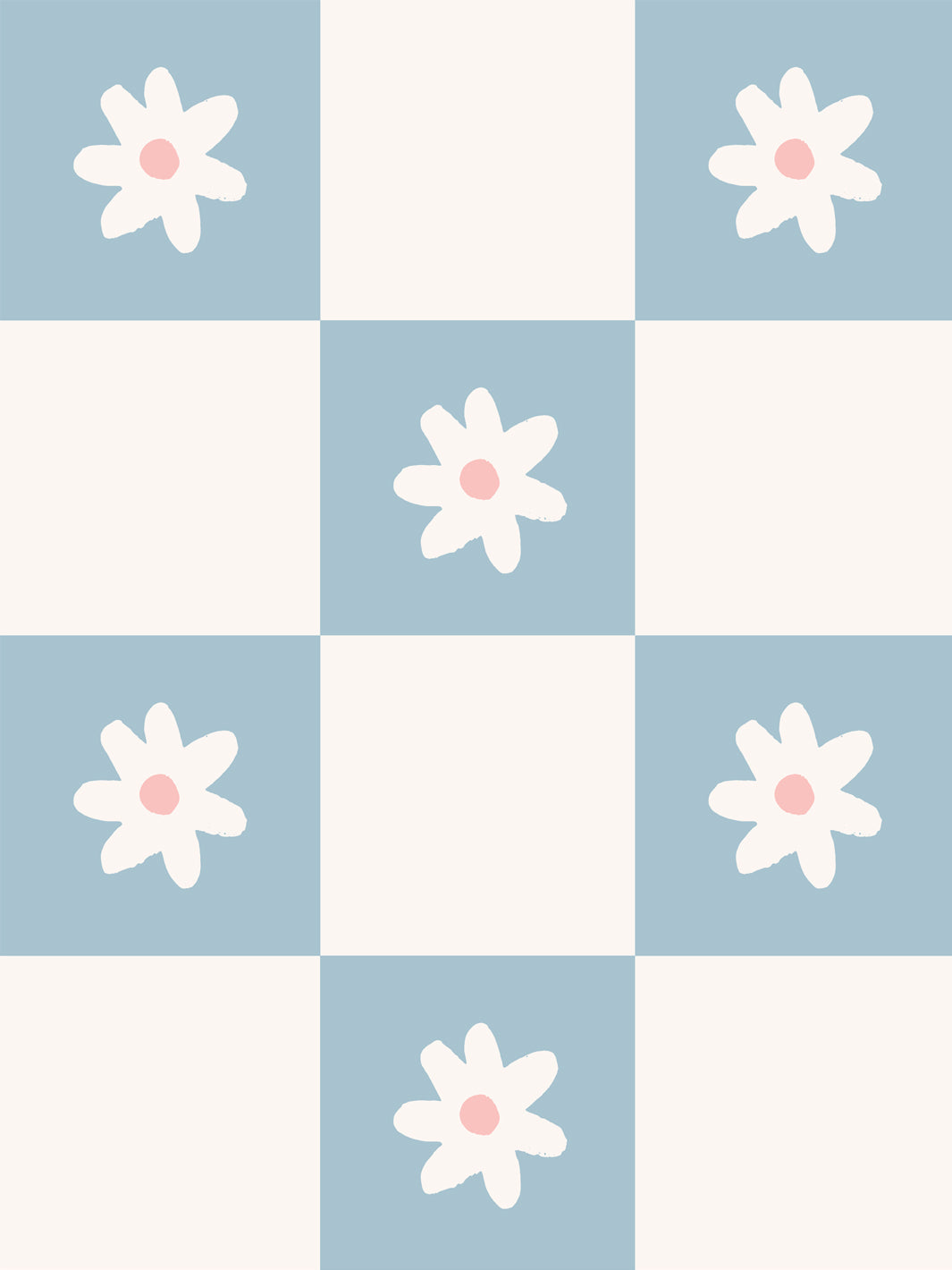 'Floral Check' Wallpaper by Meri Meri - Blue