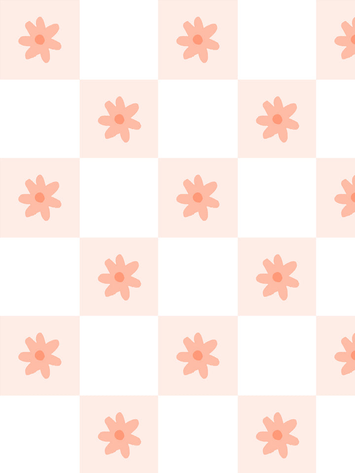 'Floral Check' Wallpaper by Meri Meri - Pale Pink Peach