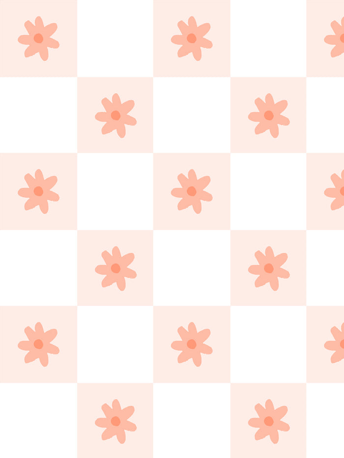 'Floral Check' Wallpaper by Meri Meri - Pale Pink Peach