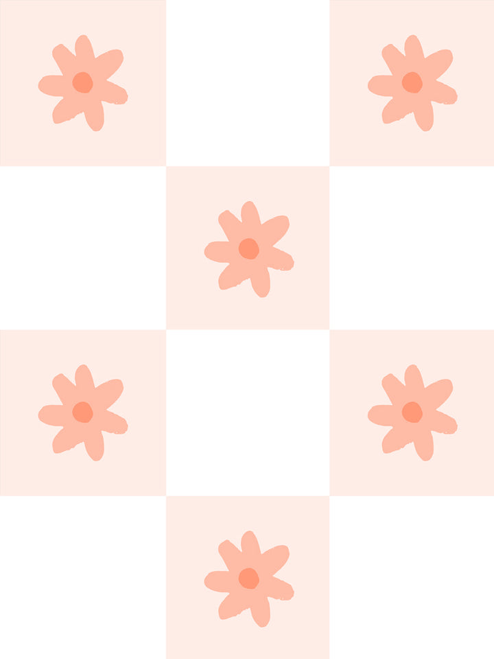 'Floral Check' Wallpaper by Meri Meri - Pale Pink Peach