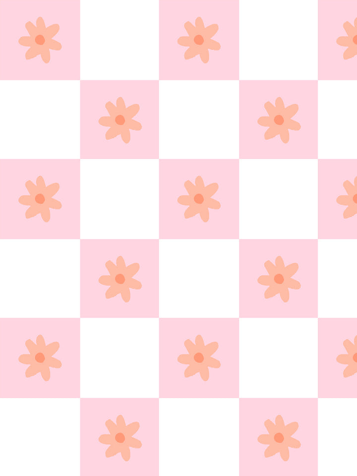 'Floral Check' Wallpaper by Meri Meri - Peachy Pink