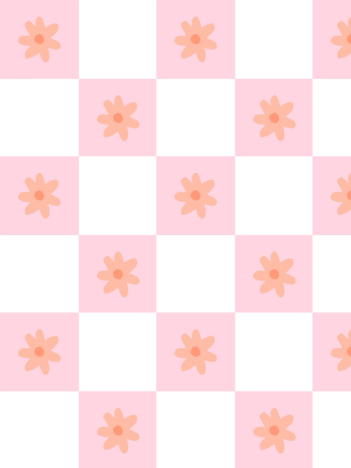 'Floral Check' Wallpaper by Meri Meri - Peachy Pink