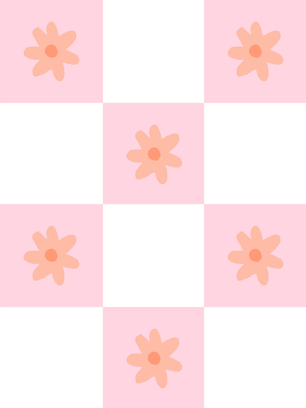 'Floral Check' Wallpaper by Meri Meri - Peachy Pink