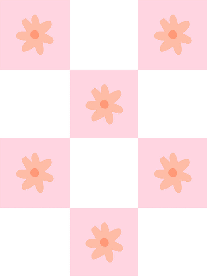 'Floral Check' Wallpaper by Meri Meri - Peachy Pink