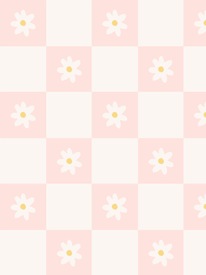 'Floral Check' Wallpaper by Meri Meri - Pink