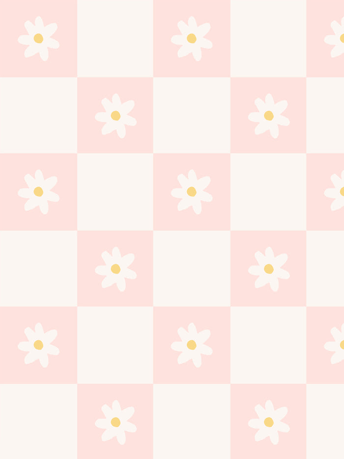 'Floral Check' Wallpaper by Meri Meri - Pink