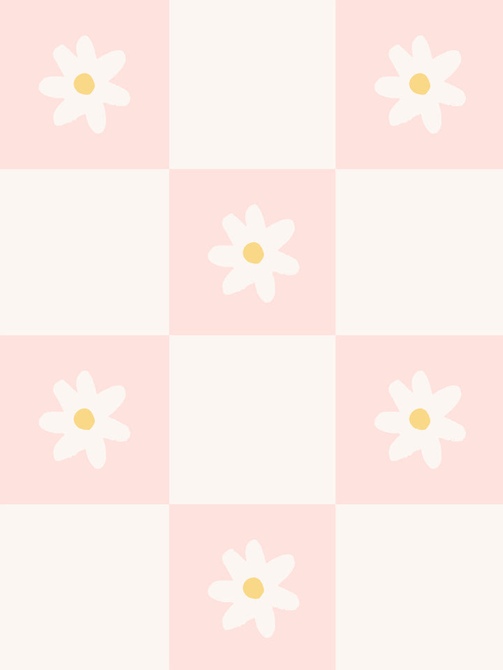 'Floral Check' Wallpaper by Meri Meri - Pink