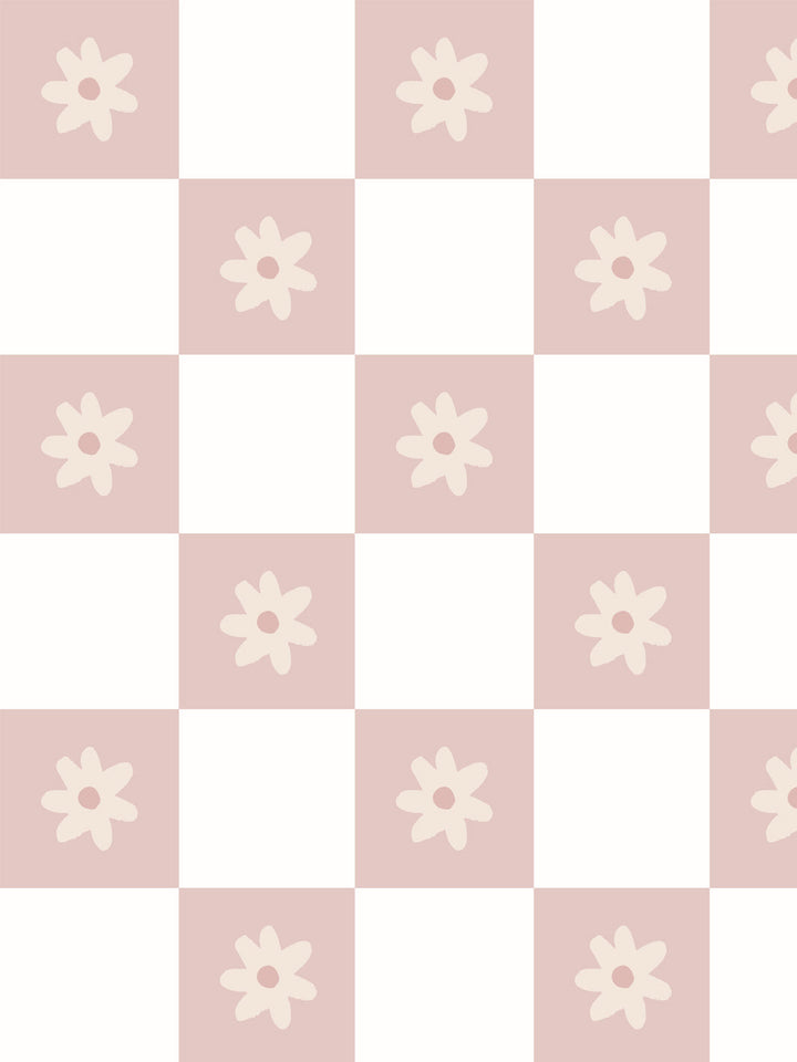 'Floral Check' Wallpaper by Meri Meri - Soft Mauve