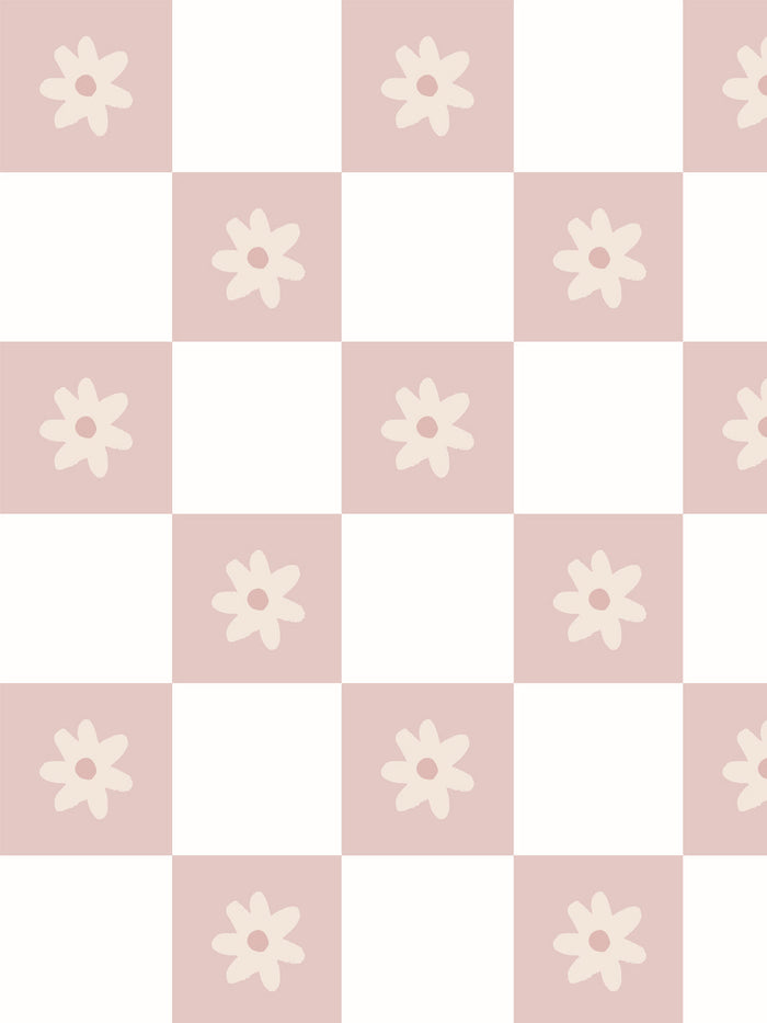 'Floral Check' Wallpaper by Meri Meri - Soft Mauve