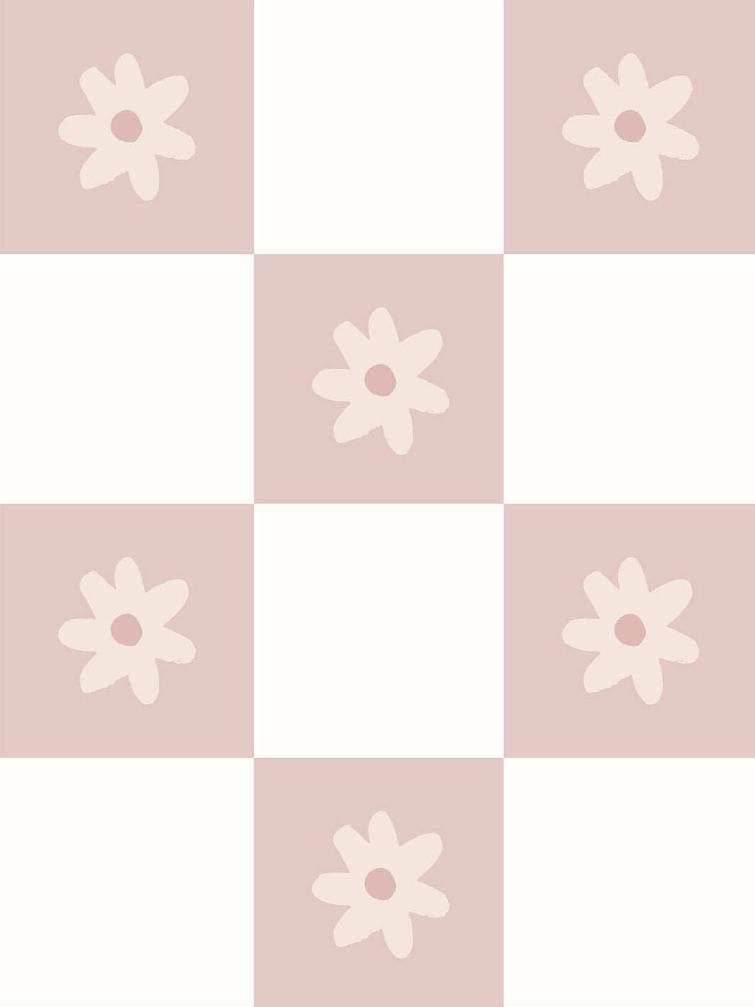 'Floral Check' Wallpaper by Meri Meri - Soft Mauve