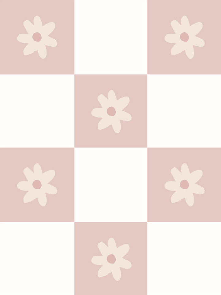'Floral Check' Wallpaper by Meri Meri - Soft Mauve